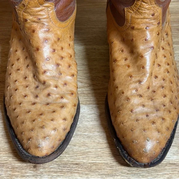 Tony Lama Peanut Brittle Full Quill Ostrich Round Toe Western Boots 9D Exotic - Picture 6 of 16